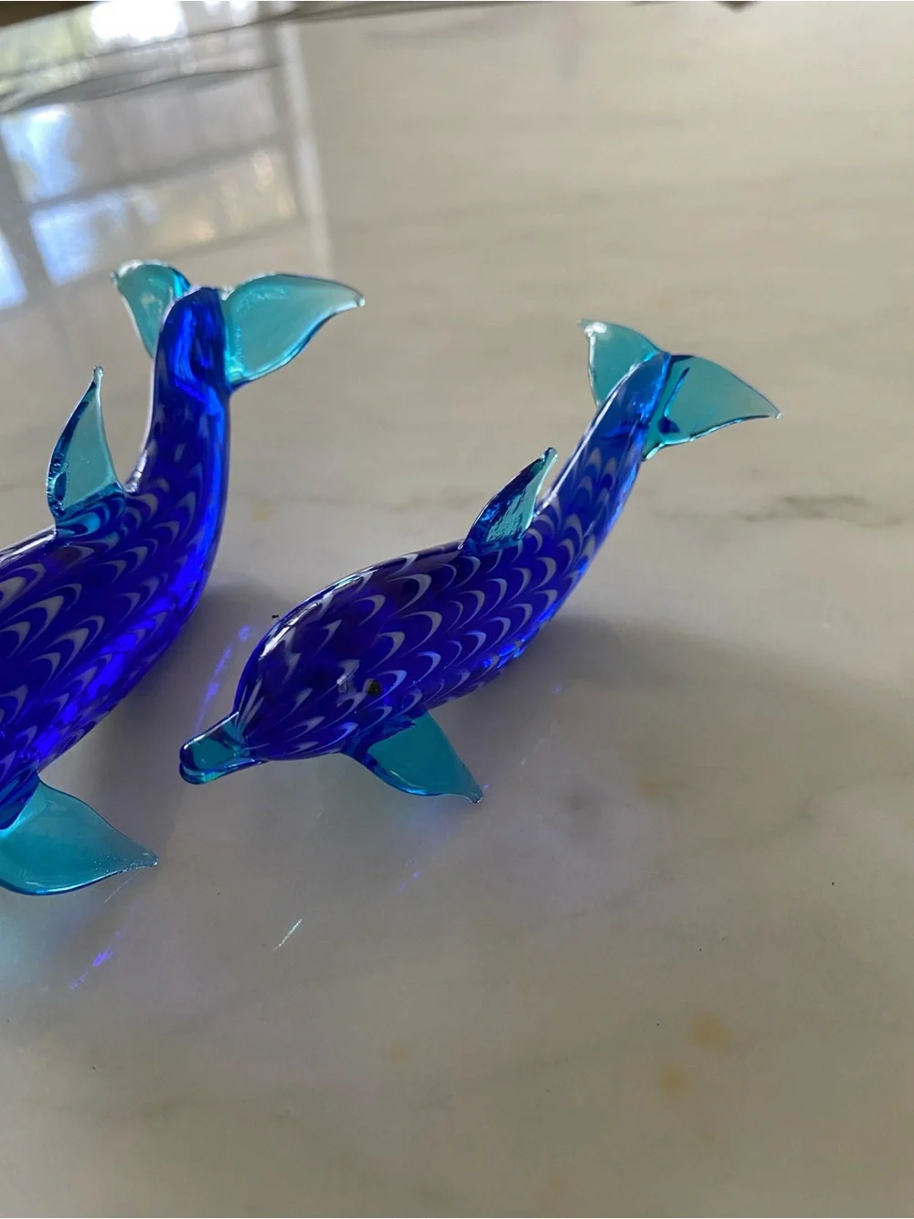 Lenox Art Glass Dolphin Figurine Set (2) Cobalt Blue Glass